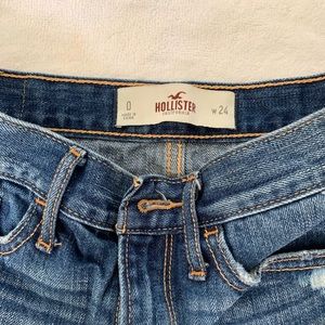 Dark washed distressed shorts